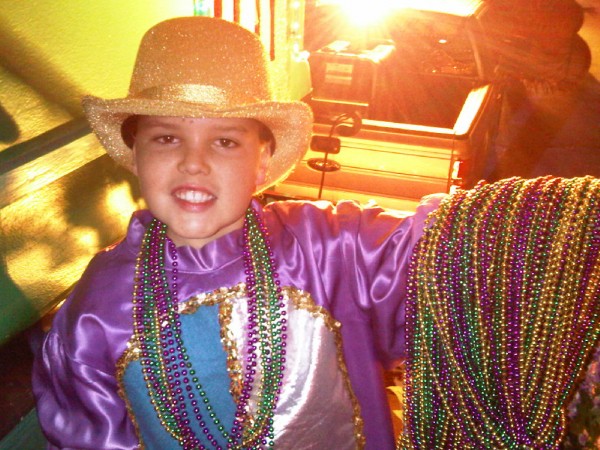 A full supply of Mardi Gras beads ready for tossing!