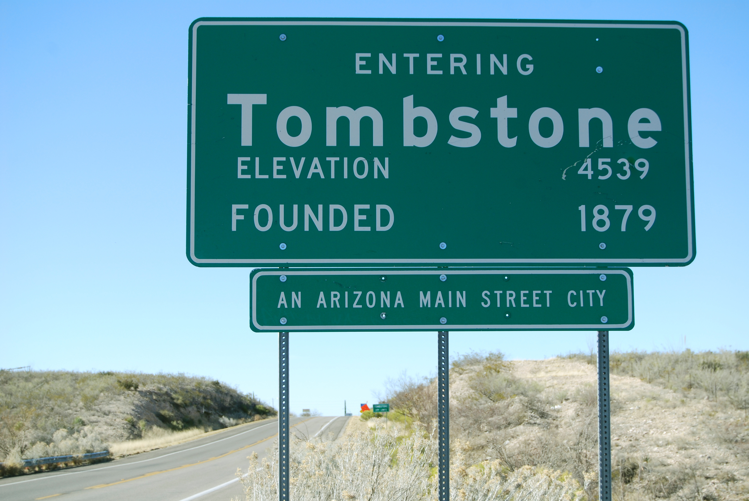 Road sign of Tombstone Arizona